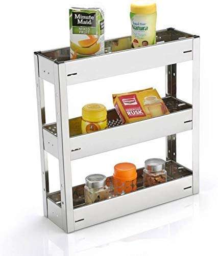 WINSTAR High Grade Stainless Steel Premier Series Perforated Sheet Bottle Pullout Basket | 3 Shelf Modular Kitchen Rack | Kitchen Organizer (21x20x8 inches) 1