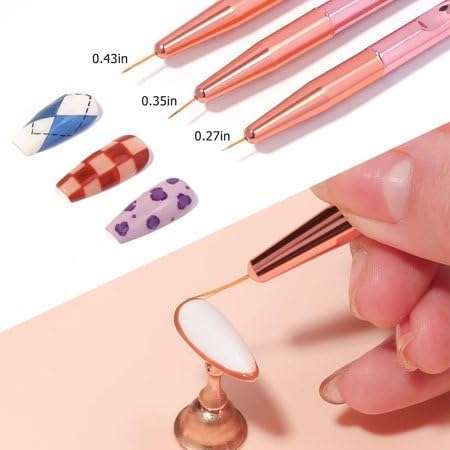 Aishu 3 Pcs Rose Gold Nail Art Liner Brushes Set, UV Gel Acrylic Application Nail Pens Nail Art Designs Tools(7mm/9mm/11mm) 5