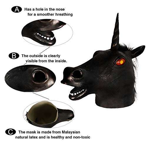 MOLEZU Magical Horse Costume, Novelty Halloween Costume Party Unicorn Latex Animal Head Costume 6