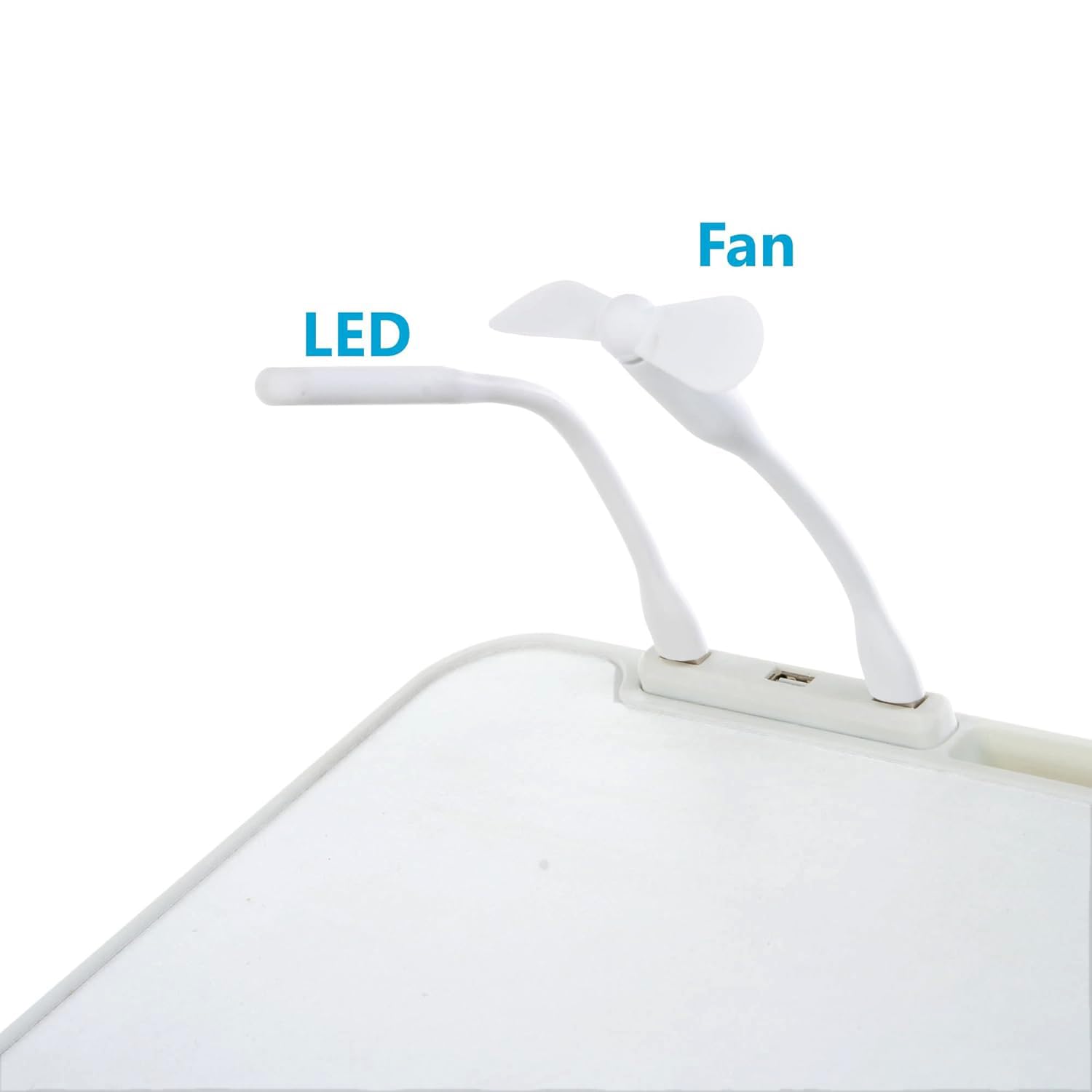 Tarkan Laptop Bed Tray Table, Foldable Desk Stand with Adjustable Height & Angle, Drawer, USB Hub with LED Light & Fan (White) 3