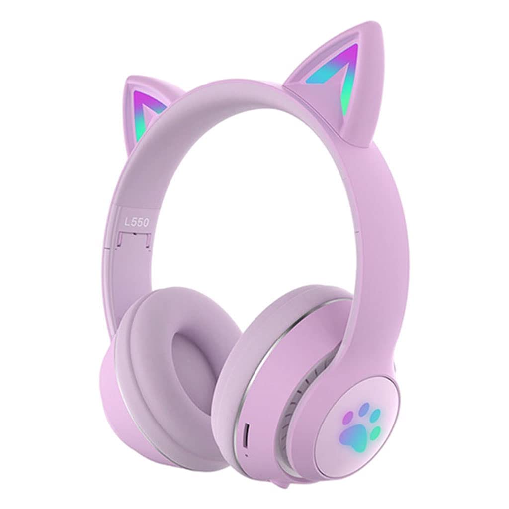 J3DFGFLR Colorful Led Gaming Headset Wireless Headphones with Microphone Over-Ear Foldable 3.5Mm Detachable HiFi Sound Earphones Gamers Pc - Purple 4