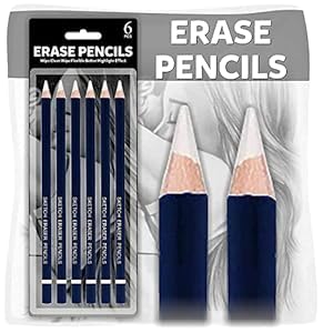ADOERE 6Pcs Eraser Pencils Set for Artists, Wooden Sketch Eraser Pen for Charcoal Drawings, Professional Highlight Painting Eraser for Sketching, Revise Erasing Details for Students Limner