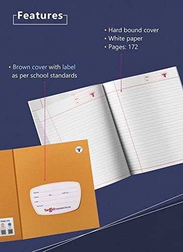 TARGET PUBLICATIONS Double Line Notebooks | 172 Ruled Pages Jumbo Size | Small Notebooks 2 Line | Hard Brown Cover | 155 cm x 19 cm Approx | Pack of 5 Books | GSM 58 2