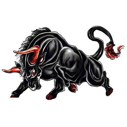 Voorkoms Temporary Tattoo Waterproof For Girls Men Women Beautiful & Popular Water Transfer 3D Black Angry Bull Size 10.5 CM x 6CM - 1PC 1