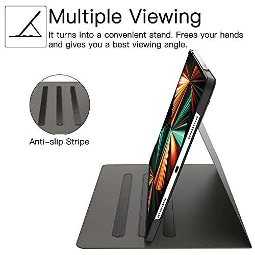 Soke for New iPad Pro 12.9 Case 5th Generation 2021, Premium Leather Stand Folio Case with Pocket[2nd Gen Apple Pencil Charging+Auto Wake/Sleep], Hard PC Back Cover for iPad Pro 12.9 Inch(Black) 4