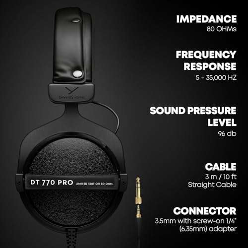 beyerdynamic DT 770 Pro 80 ohm Limited Edition Professional Studio Headphones, Black 3