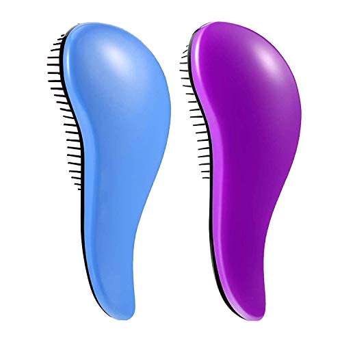 Detangler Brush for Adults & Kids Hair, WYNK Detangling Comb for Natural/ Wavy/ Curly/ Coily/ Wet/ Dry/ Oil/ Thick/ Straight/ Long Hair- 2-Piece Value Set (Blue&Purple) 1