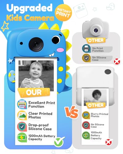 Kids Camera Instant Print, 1080P HD Digital Video Cameras for Kids with Print Paper & SD Card, Christmas Birthday Gifts for Girls Boys, Portable Dinosaur Toys for 3-10 Year Old Girls Boys- Blue 5