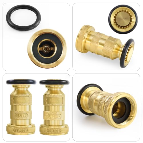 Fire Hose Nozzle 1-1/2" NPSH/NPT Fire Fighter Hose Nozzle 100 psi 75 gpm Brass Fire Equipment Jet Fog Spray Nozzle, Heavy-Duty Industrial Brass Fire Equipment Water Hose Nozzle 4