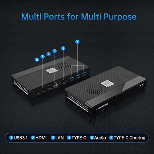 MOREFINE M6 Mini PC Intel 11th Gen N6000 (up to 3.3GHz) Windows 11 Pro, Mini Computers 16GB LPDDR4 RAM/512G M.2 NVME SSD, Micro PC Support WiFi6/ AX201/BT5.2/2.5G Network Port 6