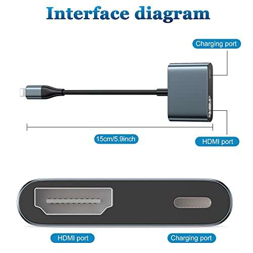 lulaven HDMI Cable for iPhone to TV,Lighting to HDMI Adapter, iPhone HDMI Adapter to TV Compatible with iPhone14, 13, 12, 11,YouTube TV Output,1080P HD,Plug and Play 6.6FT (0.49ft, Grey) 6