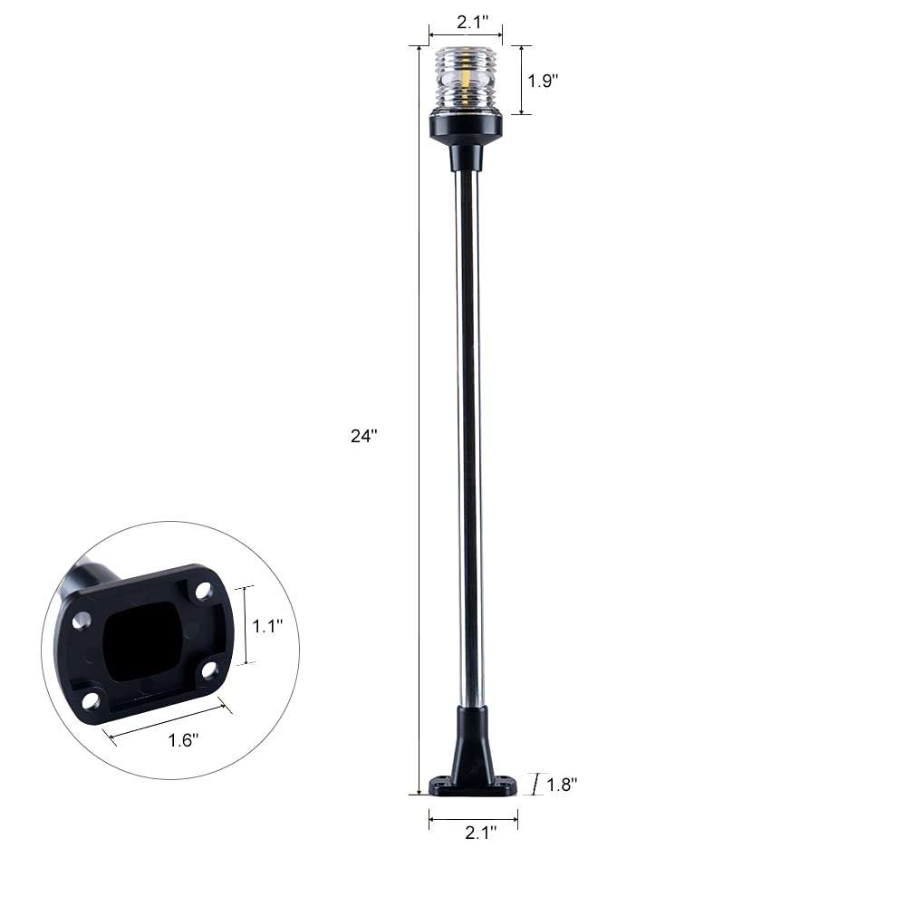 Sebnux White LED Fold Down Boat Stern Light Boat Anchor Light for Pontoon and Fishing Boat (24") 5