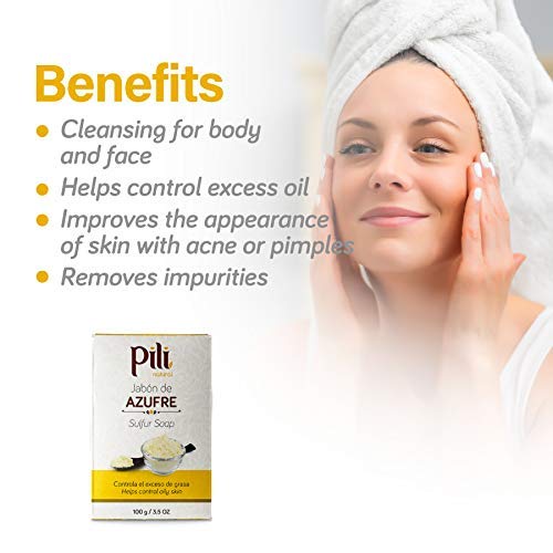 Pili Natural Sulfur Soap Bars (3 Pack) Jabón de azufre - Cleansing soap bars- Control oily skin, unclog pores and prevent acne. 4