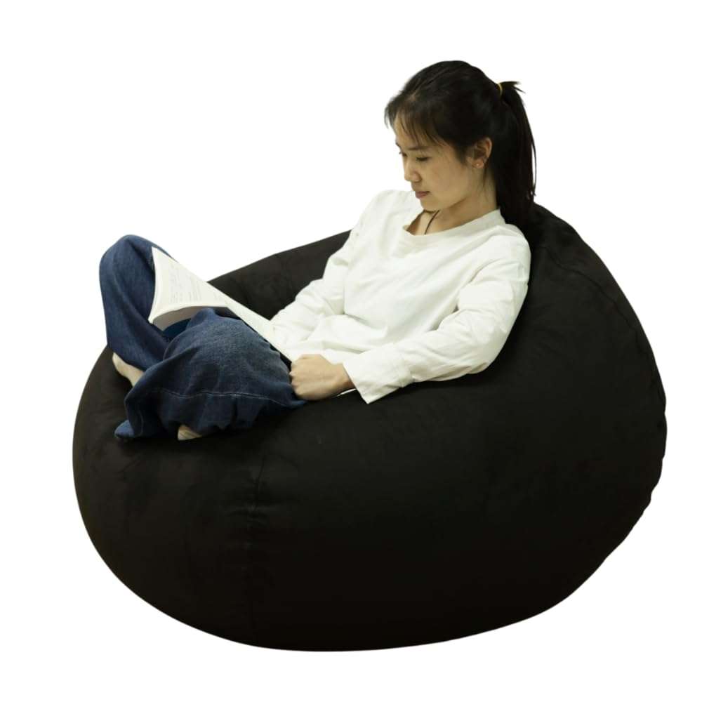 Tusrai Bean Bag Cover with Liner Only Washable 3ft (No Filler) Velvety Luxurious Microfiber Suede Bean Bag Chair Cover for Adults Indoor (Black-Cover&Liner Only, Large) 4
