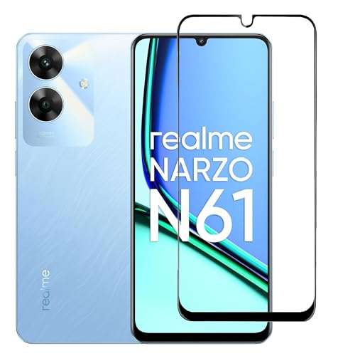 FabeKee Tempered Glass Screen Protector Compatible For Realme Narzo N61 Smartphone Black With Edge To Edge Coverage And Easy Installation Kit (Realme Narzo N61) 1