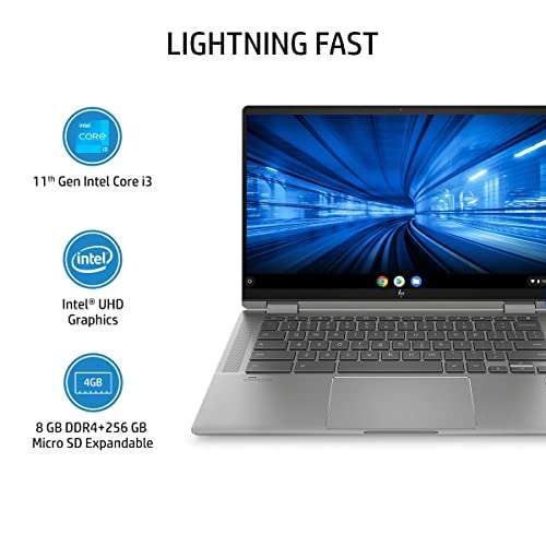 HP Chromebook x360 11th Gen Intel Core i3 14-inch (35.6 cms) FHD, IPS, Micro-Edge, Corning Gorilla Glass Touchscreen Laptop(8GB/256GB SSD/B&O Audio/FPR/Chrome OS/Mineral Silver/1.52 kg), 14c-cc0009TU 4