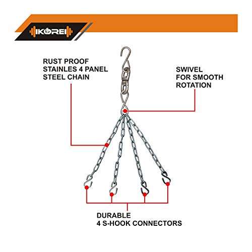 KORE Phantom 2 Feet Filled Heavy Black Punching Bag SRF Material Boxing MMA Sparring Punching Training Kickboxing Muay Thai with Rust Proof Stainless Steel Hanging Chain 4