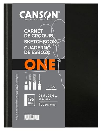 Canson ONE Art Book Paper Pad, Smudge Resistant Sketch Book Paper Pad, Hardbound, 67 Pound, 8.5 x 11 Inch, 98 Sheets