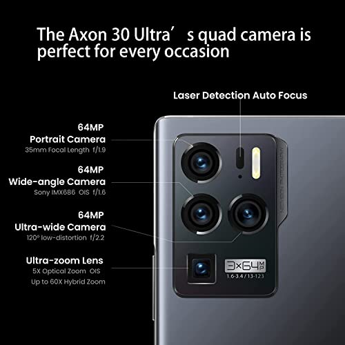 ZTE Axon 30 Ultra Smartphone, 5G Unlocked Android Cell Phone Snapdragon 888 12GB 256GB, 64MP+64MP+64MP+8MP Quad-Camera, 6.67'' 144HZ AMOLED Screen,4600mAH 65W, NFC,Black 3