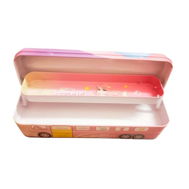 AKTOON TOYS (Combo Pack) Mermaid Bus Pencil Box for Kids with Moving Tyers Art Metal Geometry Mermaid Art Metal Pencil Box & Cute Two Sister Doll Set of 2 Sister - Multicolor 4
