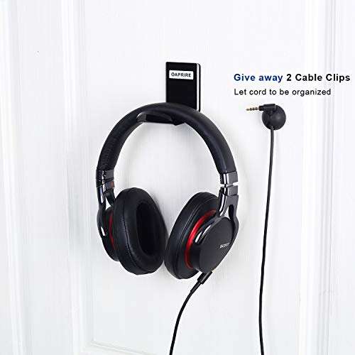 OAPRIRE Headphone Headset Stand Hanger Wall Mount Set of 2 - No Drilling Required Universal Headphone Holder Hook with Cable Clip - Save Desktop Space 5