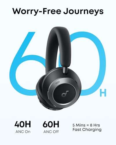 Soundcore Space One Pro, FlexiCurve Over-Ear Headphone, Adaptive Active Noise Cancelling Headphones Driven by 6 Mics, 60H Lossless Audio, Ultra-Fast Charging, Hi-Res Wireless, Comfortable Fit 5