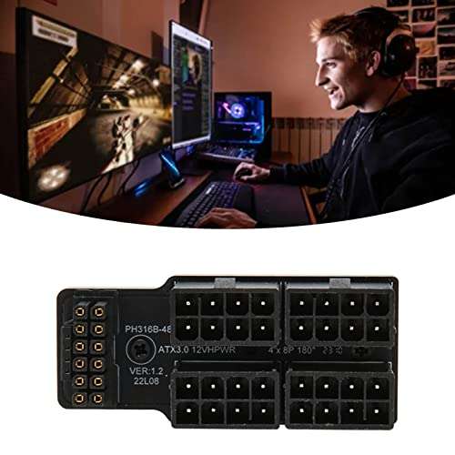 FOSA ATX 4 8P Up Angled Adapter, 32P to 16P 600W 12V HPWR Plug and Play, Graphics Card Power Adapter Board for Desktop, 180 Degree Angle Connector (Silver) 5