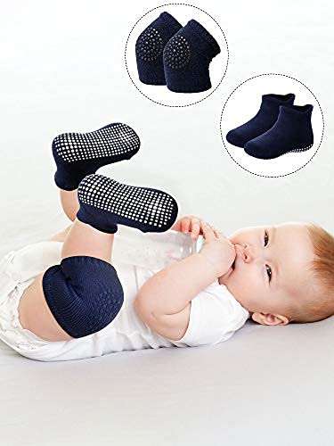 10 Pairs Baby Crawling Anti-Slip Knee Pads and Anti-Slip Baby Socks Set Unisex Toddler Knee Protectors Non Slip Ankle Socks (Chic Colors) 4