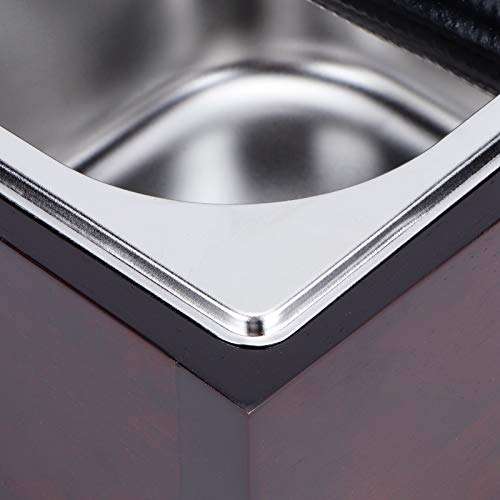 Knock Box, Fine Workmanship Wooden Base Coffee Knock Bin, Non-Slip Inner Wall Arc Angle Design for Home Pouring Coffee Grounds(Walnut Base + Powder slag Bucket Set, Large) 3