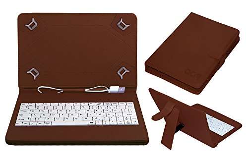 ACM USB Keyboard Case Compatible with Videocon V-Tab Max Tablet Cover Stand Study Gaming Direct Plug & Play - Brown 2