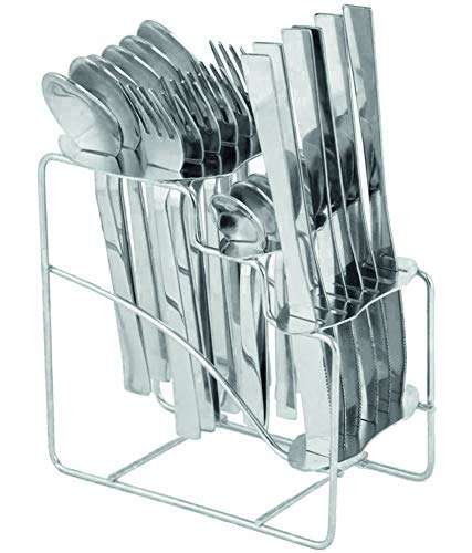 Parage Fantasy Stainless Steel Cutlery Set - Set of 25 (Contains: 6 Table Spoons, 6 Tea Spoons, 6 Forks, 6 Knives, 1 Stand), Silver 1