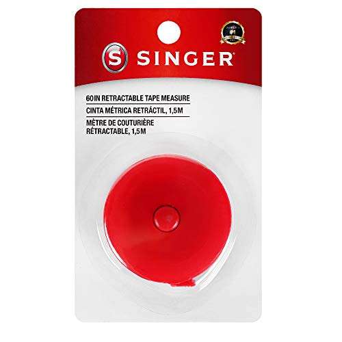 SINGER 60-Inch Retractable Tape Measure for Sewing, Tailoring, Body Measurements and Crafts, Dual-Sided Soft Tape, Compact Red Case 1