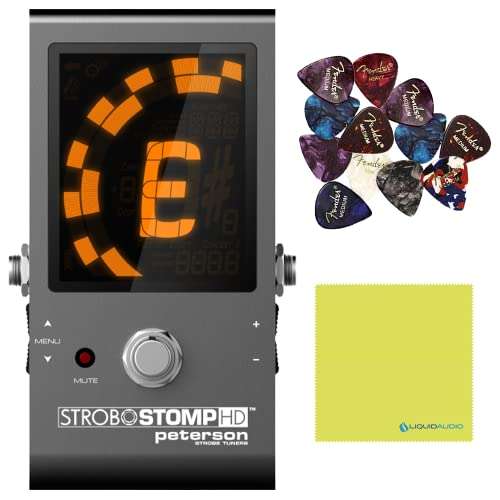 Peterson Tuners SS-HD StroboStomp Bundle HD Guitar & Bass Pedal w/ 12x Picks & Liquid Audio Polishing Cloth True Strobe 0.1 Cent Accuracy 1