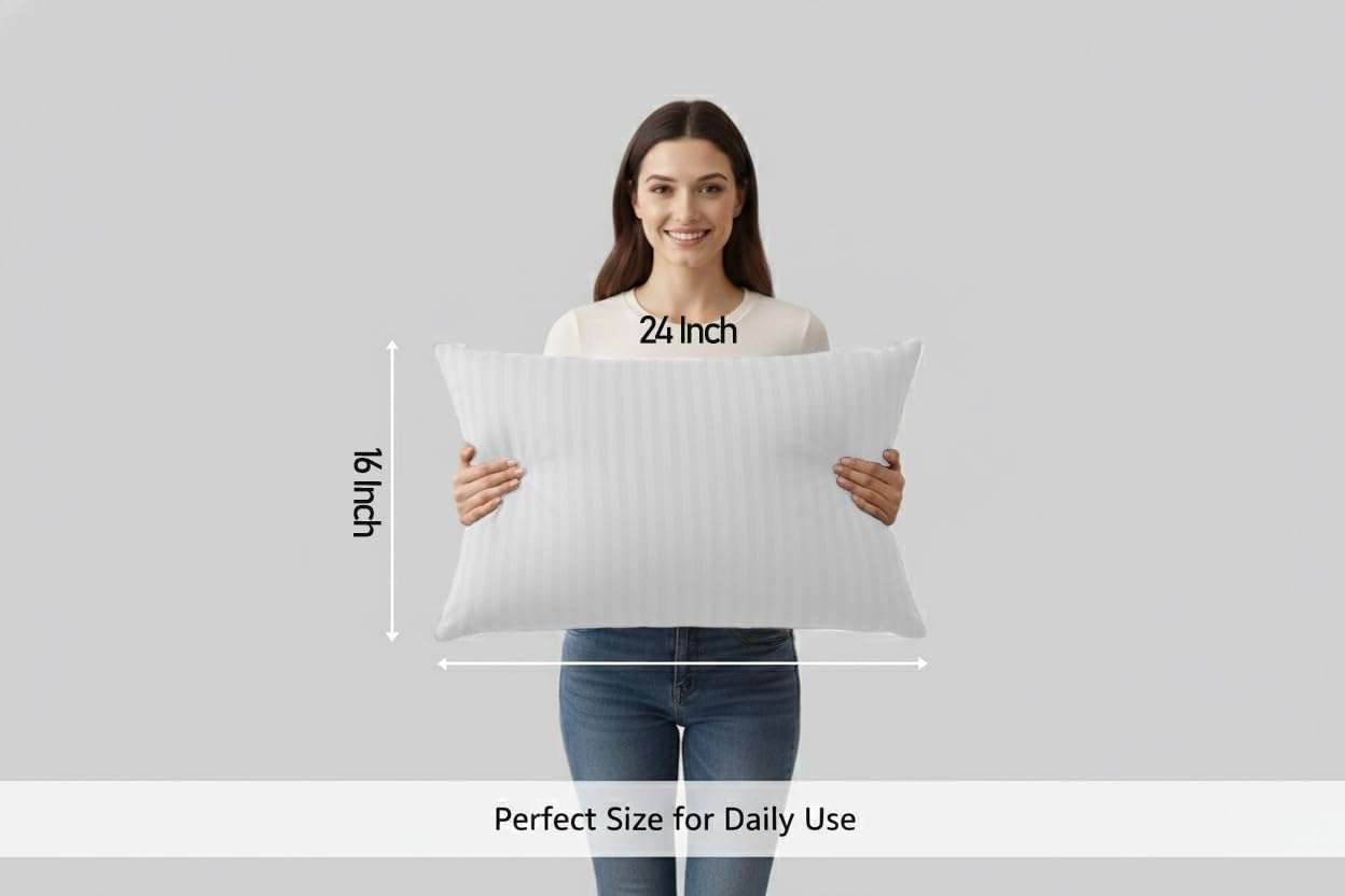DADDY COOL Premium Soft Bed Pillow for Sleeping | Striped Design | Comfortable Head & Neck Support | Skin-Friendly Fabric | 16 x 24 Inches | White 4
