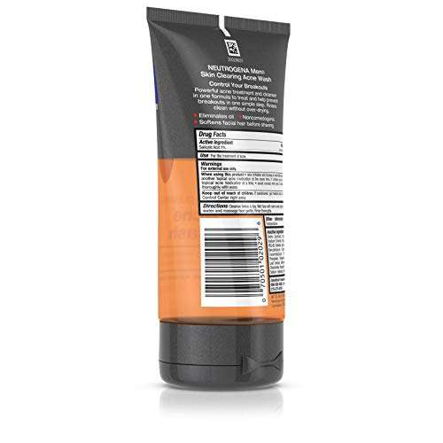 Neutrogena Men Skin Clearing Daily Acne Face Wash with Salicylic Acid Acne Treatment, Non-Comedogenic Facial Cleanser to Treat & Prevent Breakouts, 5.1 fl. oz 6