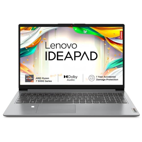 Lenovo IdeaPad Slim 1 AMD Ryzen 7 5700U 15.6" HD Thin and Light Laptop (16GB/512GB SSD/Windows 11 Home/MS Office 2021/1 Year Warranty + 1 Year ADP/Cloud Grey/1.6Kg), 82R400EFIN 1