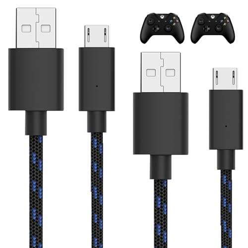 Talkworks Controller Charger Cord for Xbox One - 2 Pack 10 ft Nylon Braided Micro USB Charging Cable - Also Android Compatible with Samsung Galaxy, PS4 1