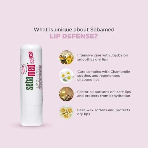 Sebamed Lip Defense Lip balm with SPF 30 + Vit E | Regenerates dry, chapped lips quickly & effectively | Intensive care with Vit E, Jojoba Oil & Chamomile |Dermatologically & clinically tested | For Men & Women | Free from Mineral Oil, Parabens l 4.8 gm 4