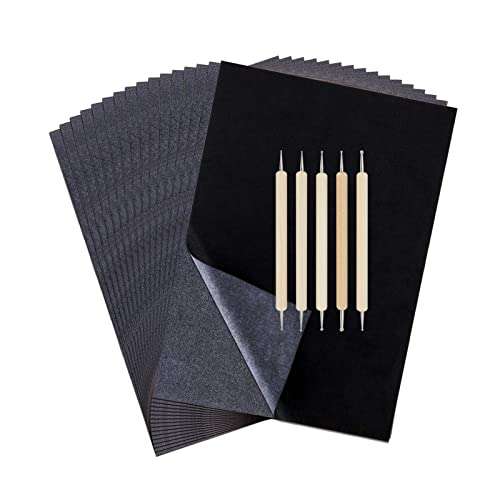 200 Sheets Transfer Tracing Paper Carbon Graphite Paper and 5 Pcs Embossing Styluses Stylus Dotting Tools, Metal, Glass, Carving, DIY Wood Burning Transfer Craft 1