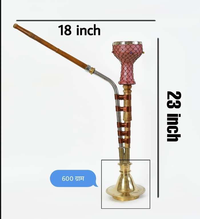 Copper Gold Ross Desi hookah brass medium size with mitti chillum and all accessories Size 23×16× 6 inch inches 5