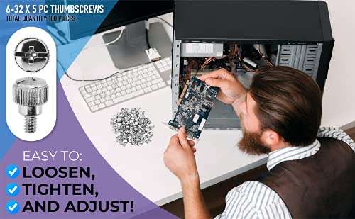 Mudra Crafts Black Desktop PC Computer Building Case 6-32 Repair Mounting Thumb Screw Assortment Kit, 100 PCs 5