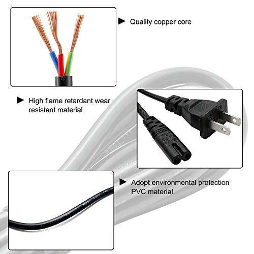 NTQinParts Replacement 5FT 2Prong AC Power Cord Cable for ELAC SUB1225 350 Watt 12" Powered Subwoofer 3