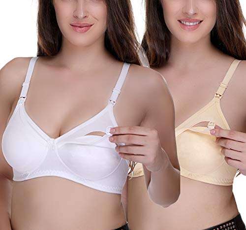 SONA Women's Cotton Feeding Bra Full Cup Non Padded Breastfeeding Bra - Nursing Bra - Maternity Bra - Seamless Bra (Combo_Pack of 2_44C) 1