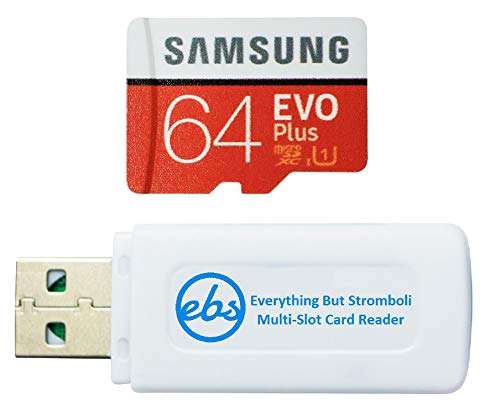 Samsung Micro 64GB Evo Plus Memory Card Class 10 Works with Android Phone - Galaxy Galaxy A20s, A20, A10, A70 (MB-MC64) Bundle with (1) Everything But Stromboli MicroSD & SD Card Reader 3