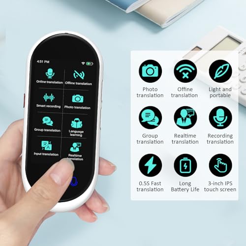 Language Translator Device, Instant Translator No WiFi Needed, 5-Way Portable Translator, Real Time 138 Languages and Accents with WiFi/Offline/Photo Support for Travel, Learning and Business (White) 2