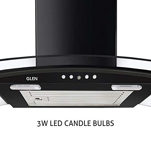 Glen 60cm 1000 m3/hr Curved Glass Wall Mounted Kitchen Chimney Push Buttons Baffle Filter (MISO Black) 5