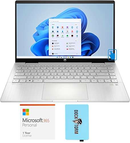 HP Pavilion x360 14-ek00 Home & Business 2-in-1 Laptop (Intel i5-1235U 10-Core, 8GB RAM, 2TB PCIe SSD, Intel Iris Xe, 14.0" 60Hz Touch Win 11 Pro) with MS 365 Personal, Hub 1