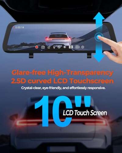 ACUMEN XR10 Rear View Mirror Camera, 10" Smart Touch Screen Mirror Dash Cam Front and Rear, Backup Camera for Cars, Dash Cam for Cars with WDR Night Vision, Included 32GB Card 3