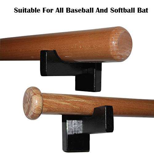 HAI+ Wall Mount Horizontal Baseball Bat Display Case, Softball Bat Hanger Holder and Organic, Bat Souvenir Stand, Bat Storage Shelf (Black Wood) 4