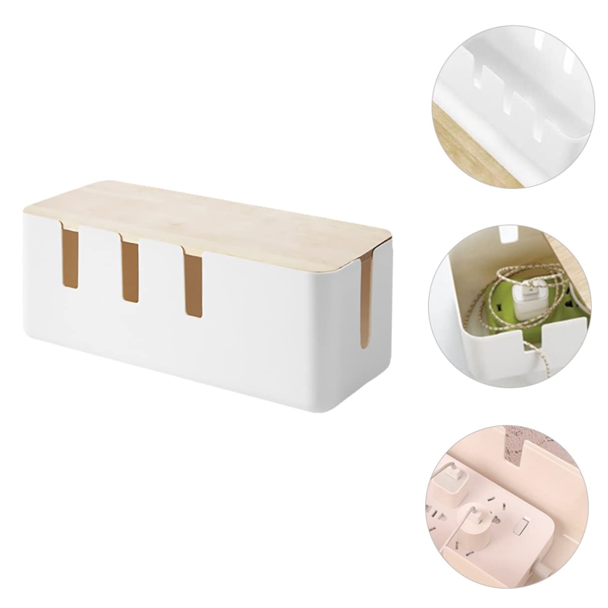 HOMSFOU 1pc Box Wire Storage Box Cord Dsl Cable Electrical Outlet Cable Organizer Desktop Outlet Power Plug Arrangement Wires Keeper Holder Hub Storage Case Power Socket Abs White 4